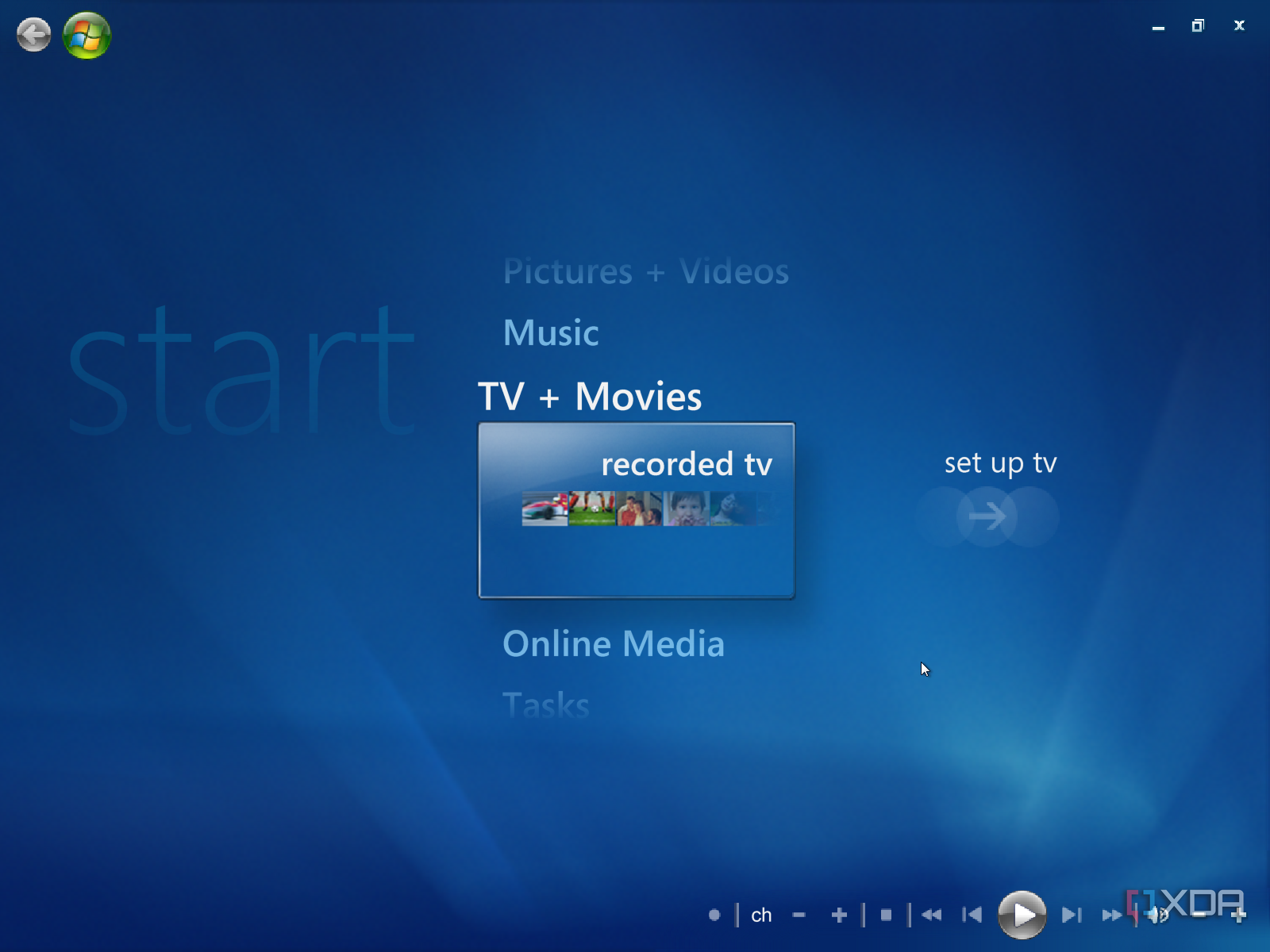 Screenshot of Windows Media Center on Windows Vista