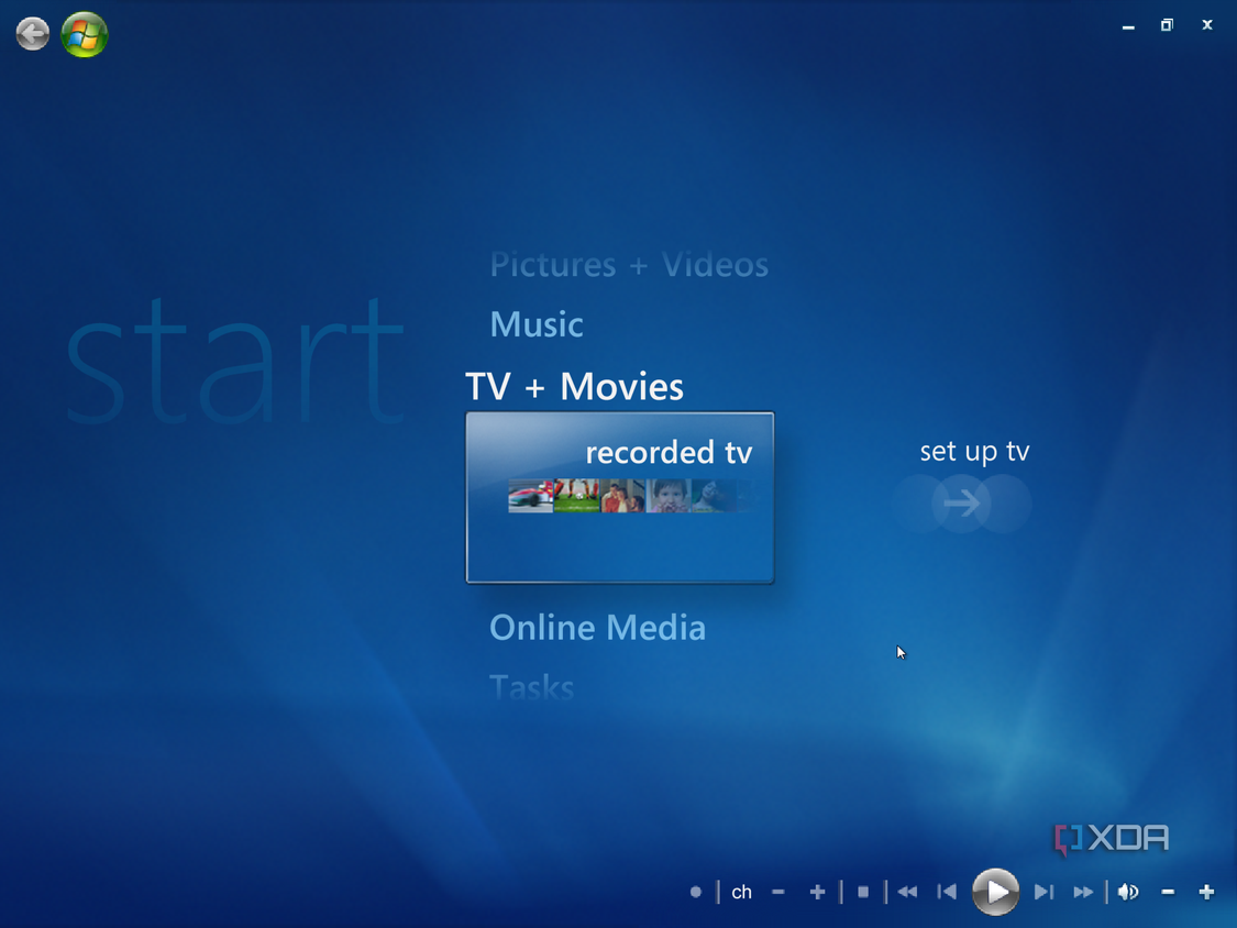 Screenshot of Windows Media Center on Windows Vista