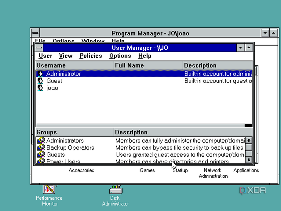 Windows NT user manager