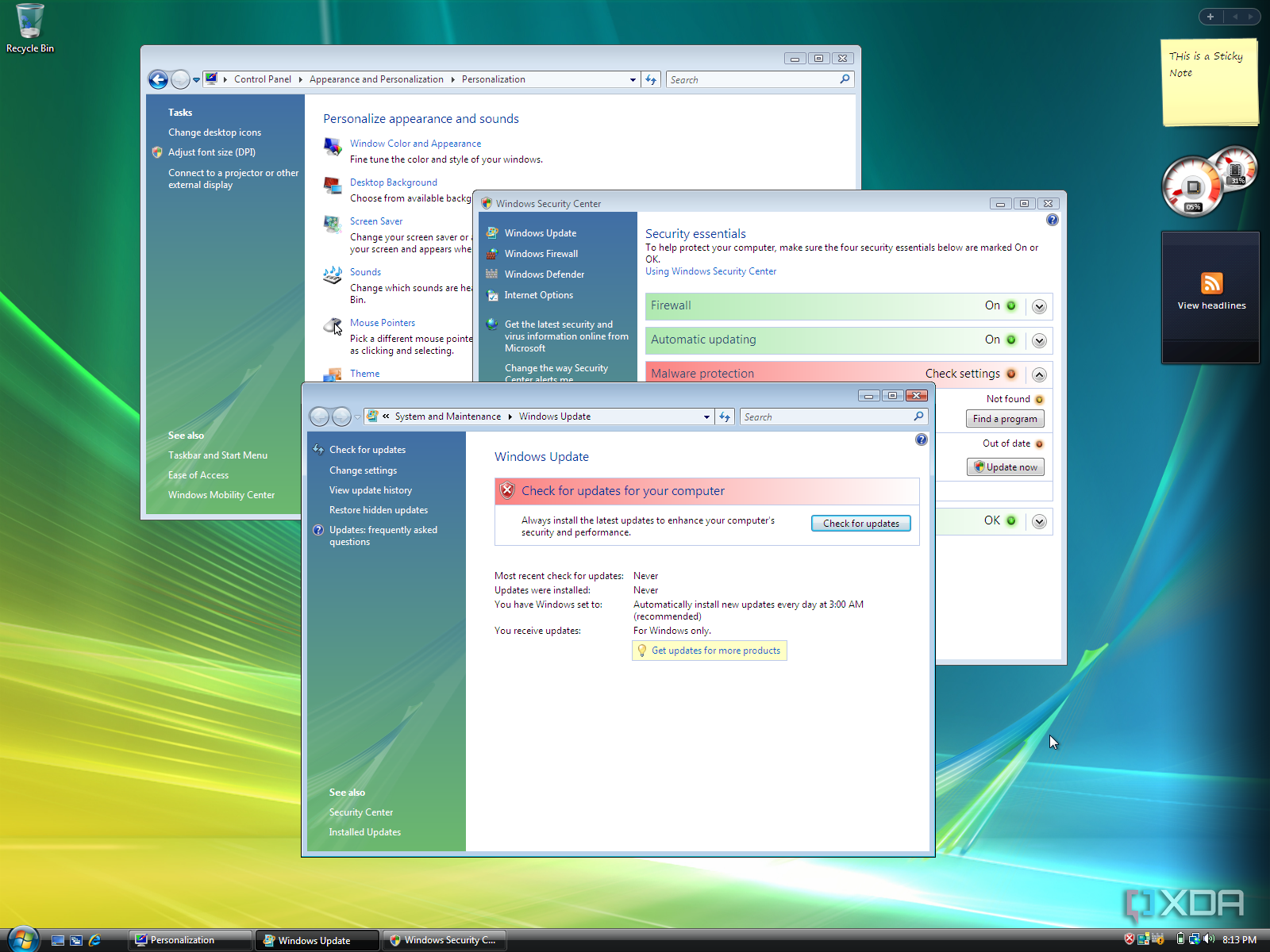 Screenshot fo Windows Update on Windows Vista