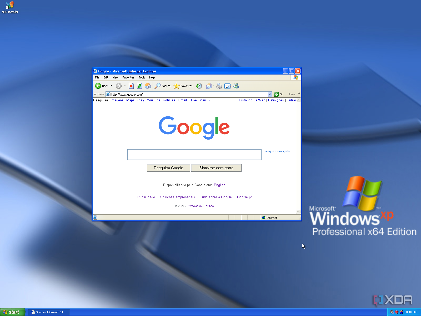 Screenshot of Internet Explorer on Windows XP