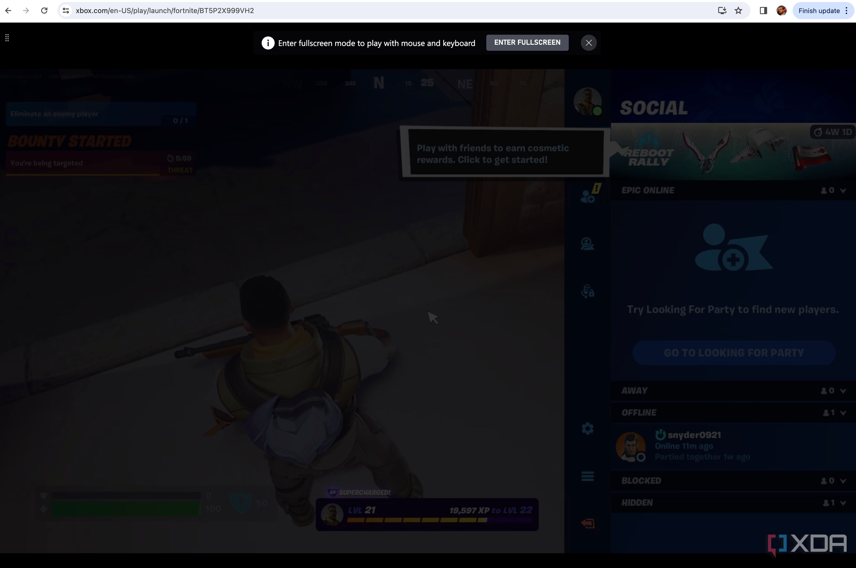 The enter fullscreen prompt for Xbox Cloud Gaming.