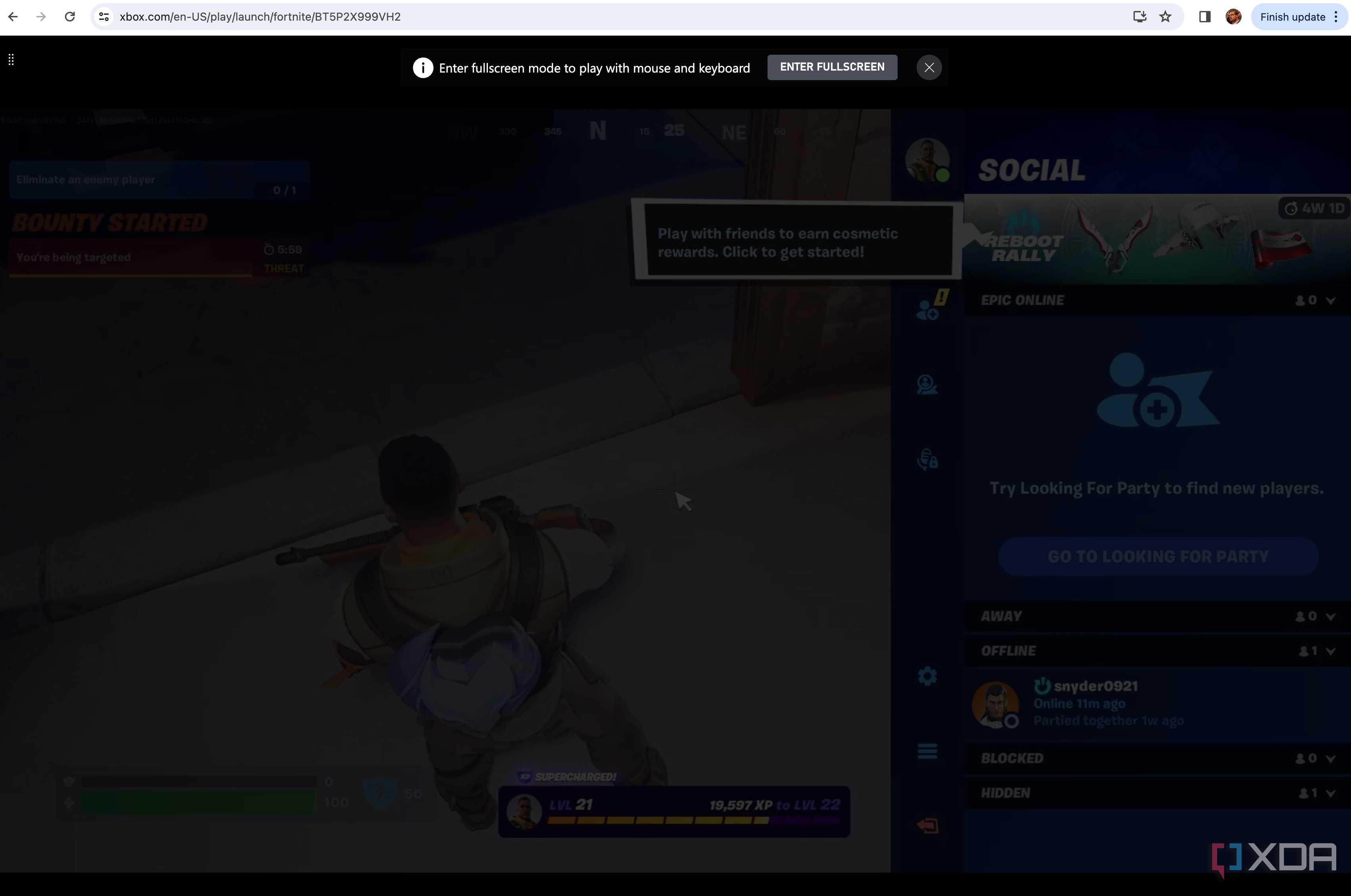 The enter fullscreen prompt for Xbox Cloud Gaming.