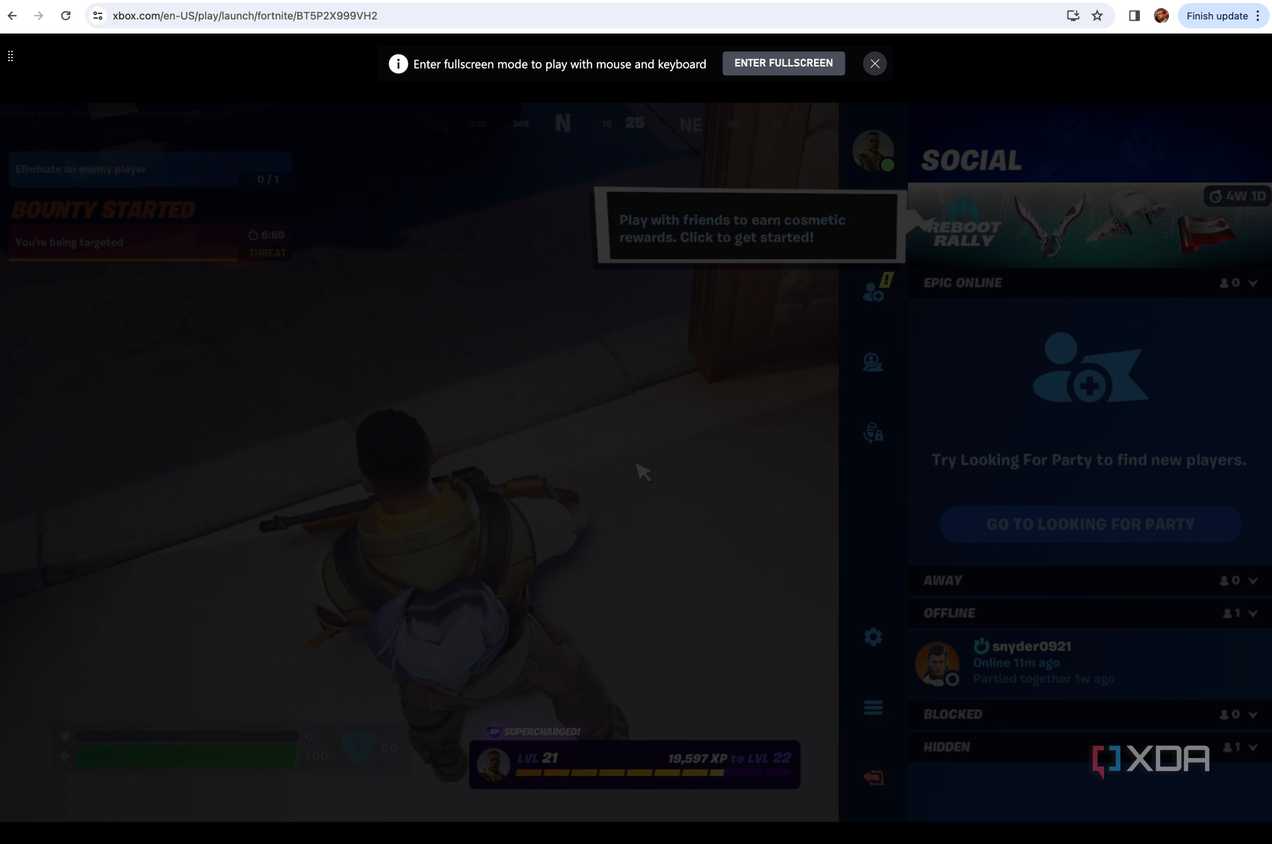 The enter fullscreen prompt for Xbox Cloud Gaming.