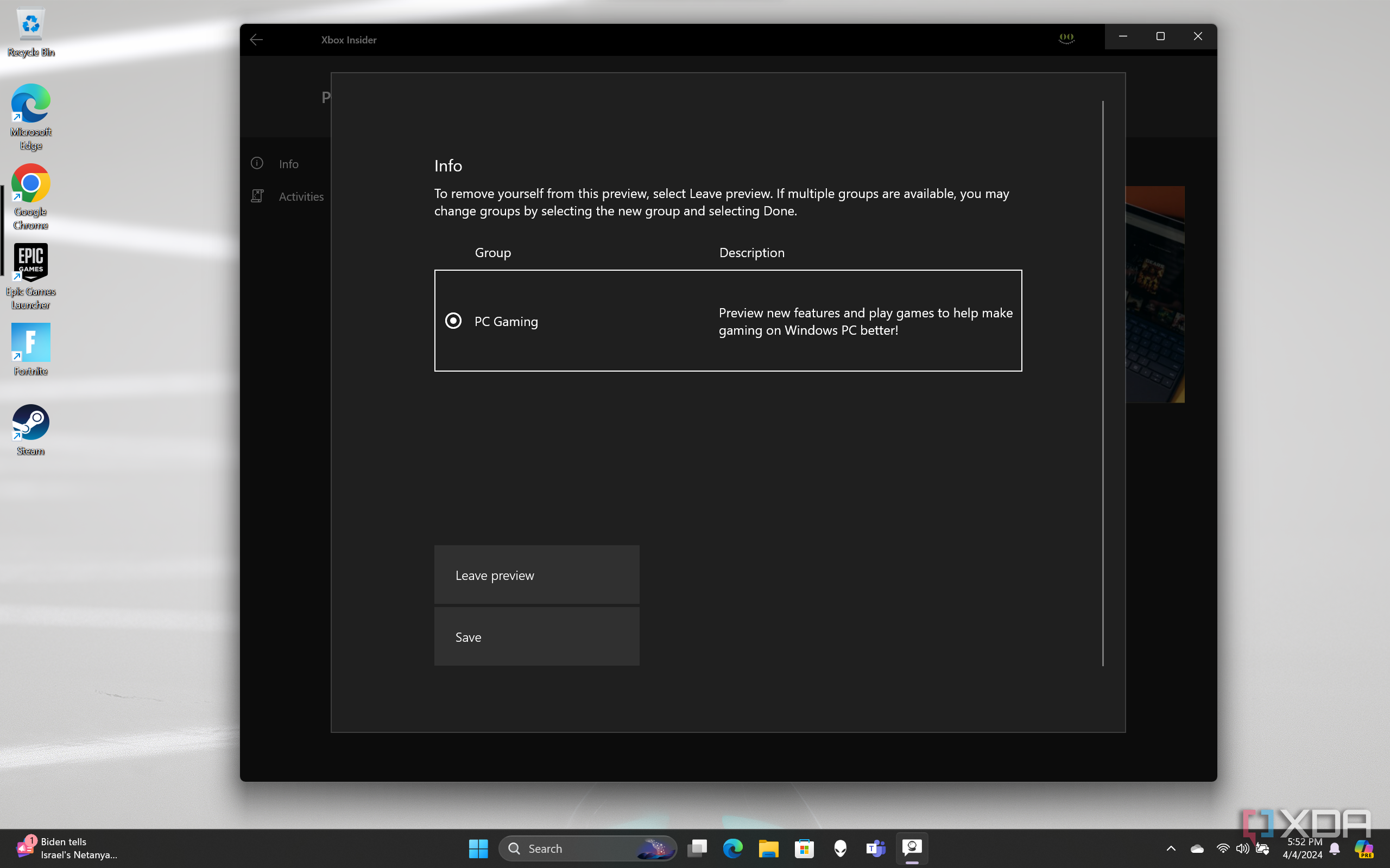 Manage PC preview settings for Xbox cloud gaming.