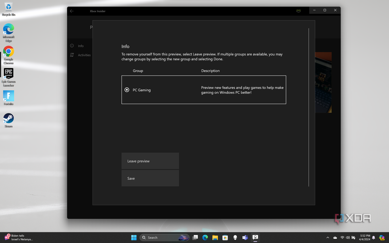 Manage PC preview settings for Xbox cloud gaming.