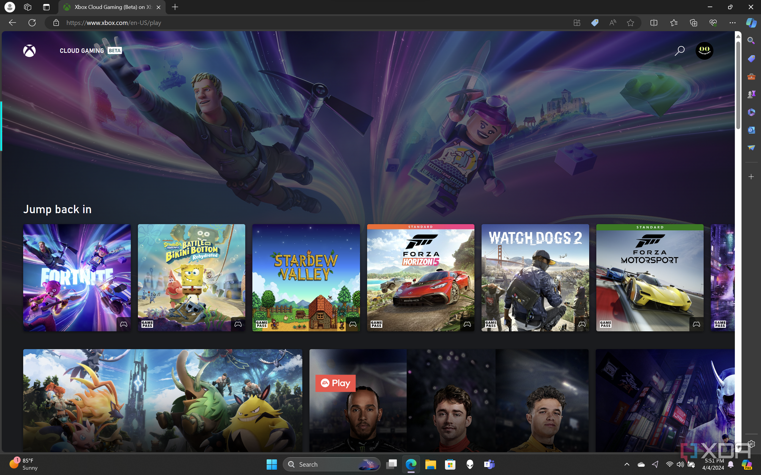 The web game launcher for Xbox Cloud Gaming.