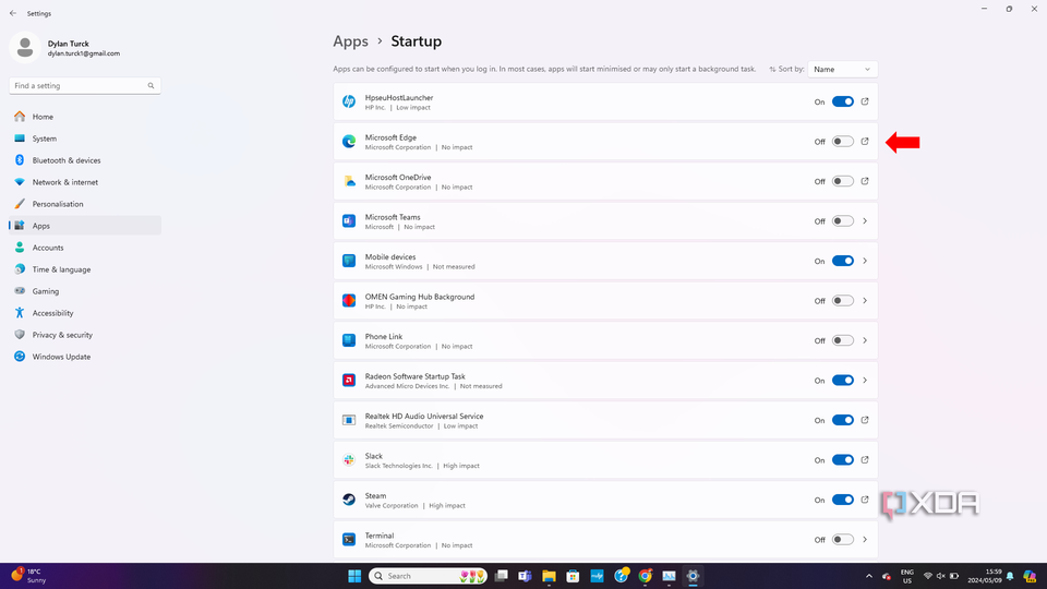An arrow pointing to a disable/enable toggle, next to an application in the settings menu