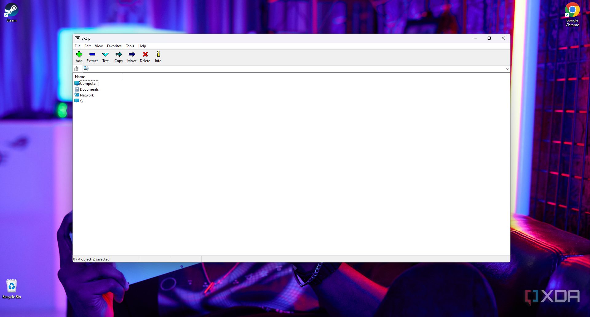 The 7-Zip application open on a Windows PC