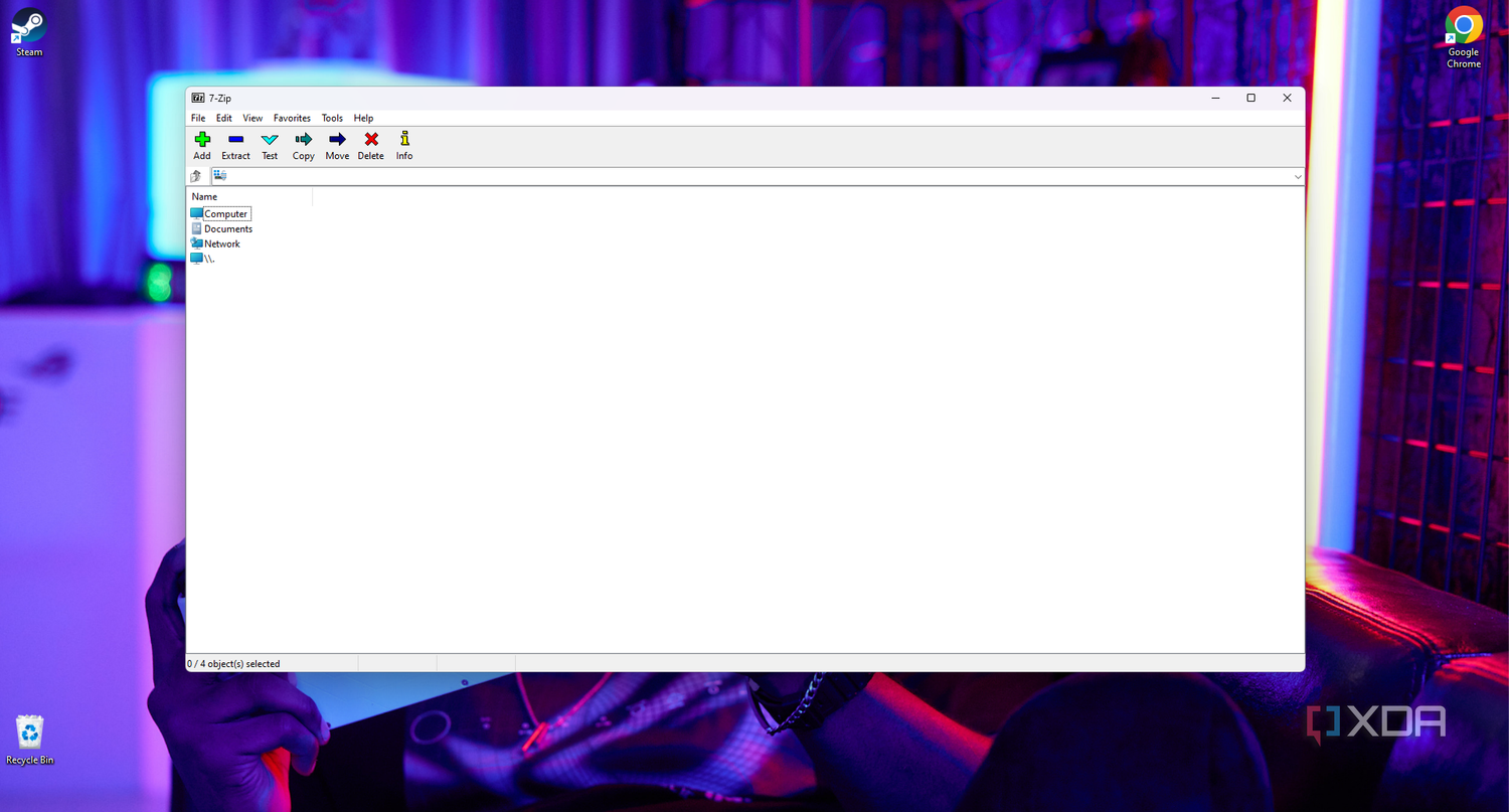 The 7-Zip application open on a Windows PC