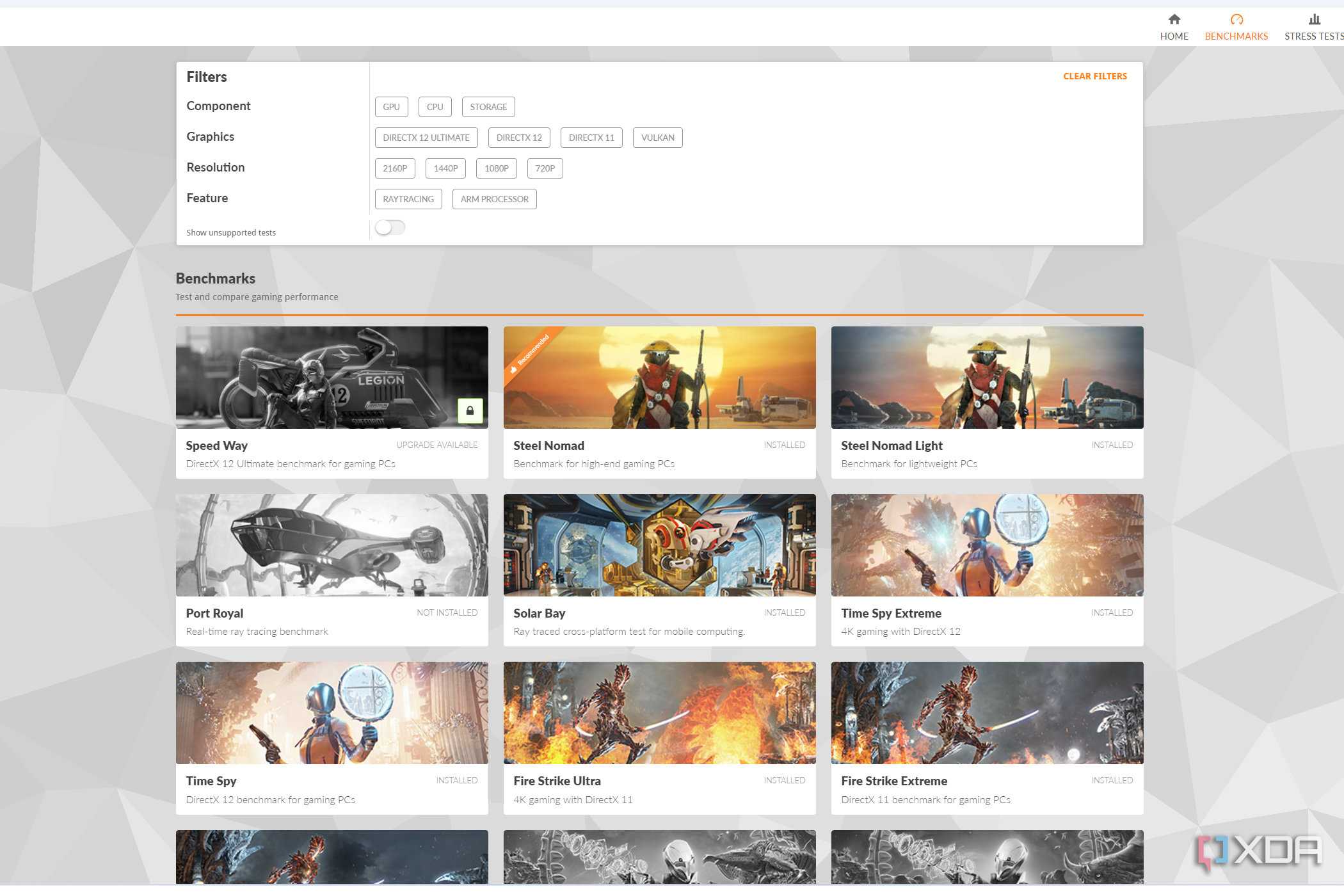 Image showing the different 3DMark benchmarks