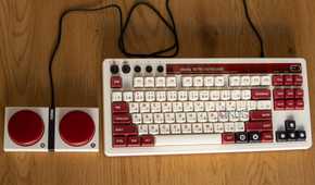 Top-down view of the 8BitDo Retro Mechanical Keyboard and Dual Super Buttons