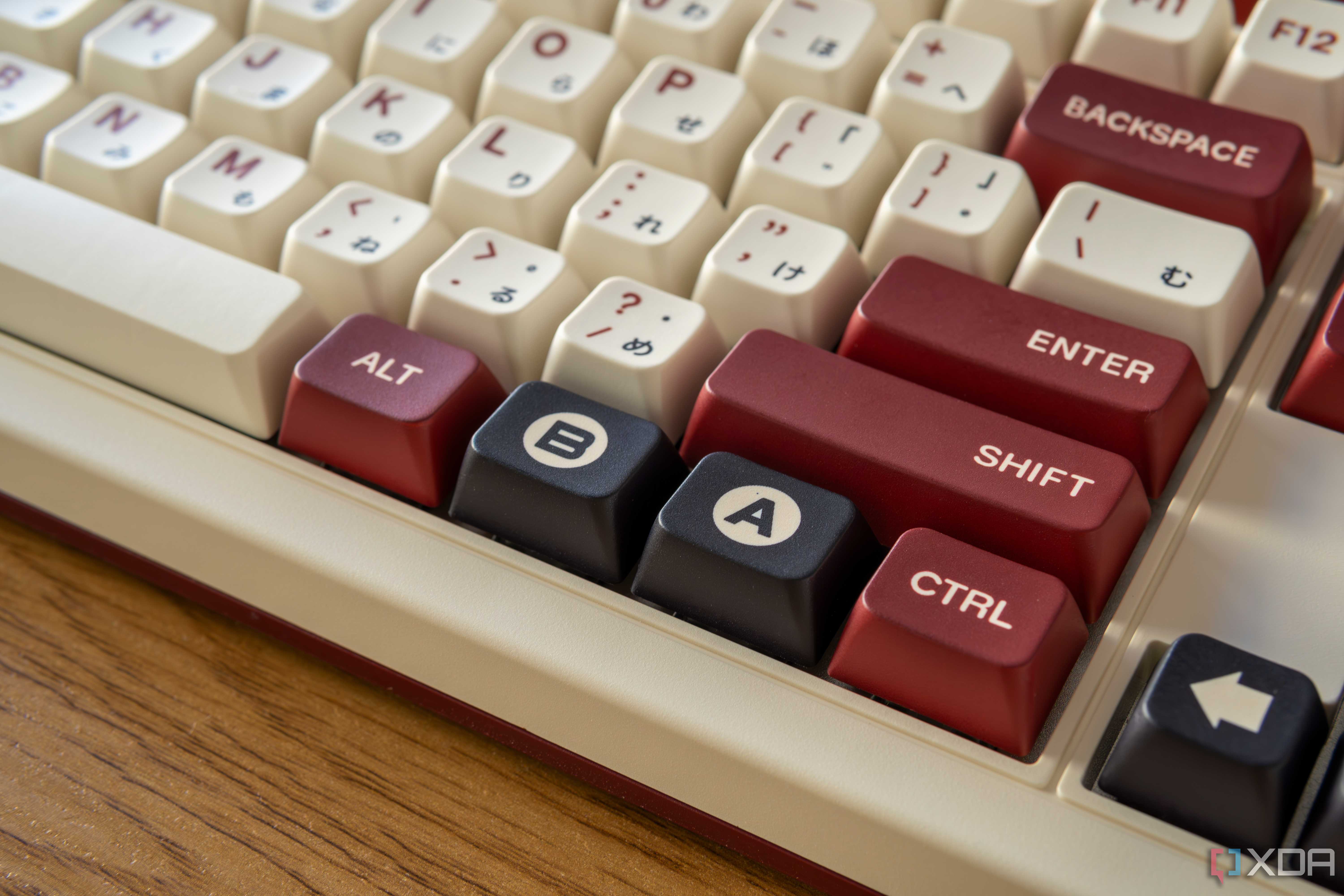 Close-up of the A and B keys on the 8BitDo Retro Mechanical Keyboard