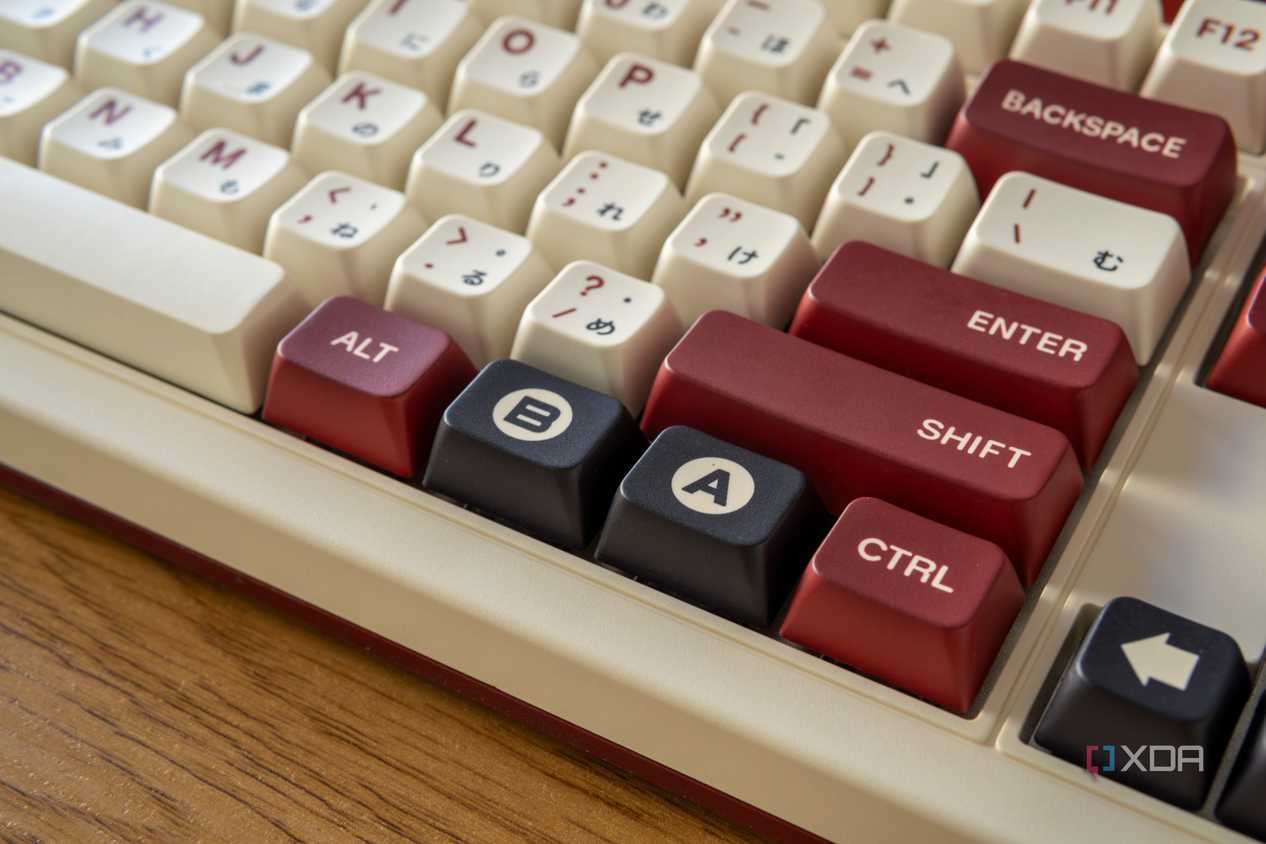 Close-up of the A and B keys on the 8BitDo Retro Mechanical Keyboard