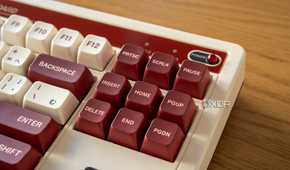 Close-up of red keys on the 8BitDo Retro Mechanical Keyboard