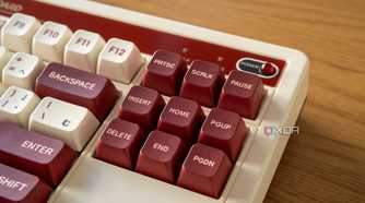 Close-up of red keys on the 8BitDo Retro Mechanical Keyboard