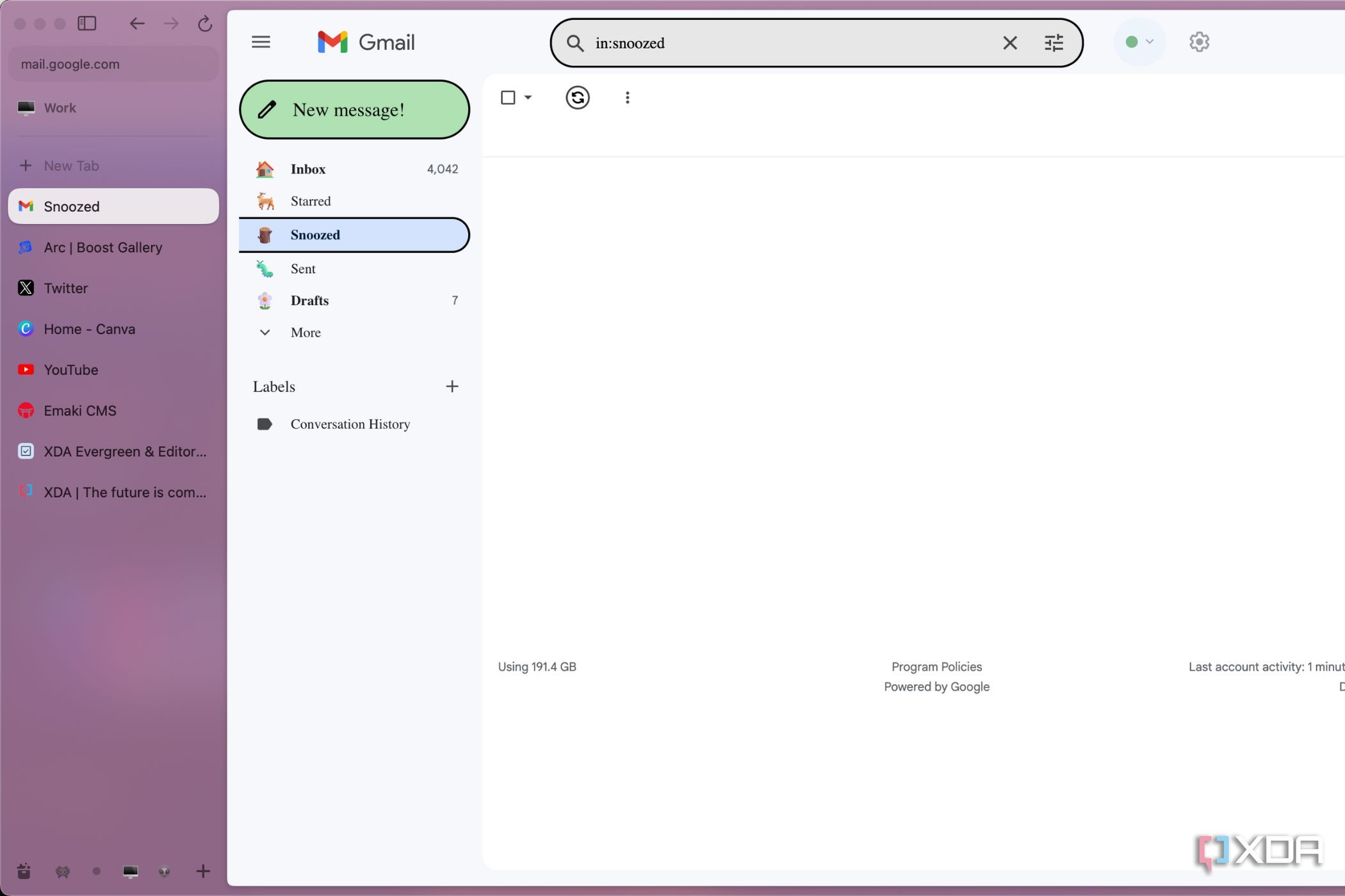 A screenshot showing Gmail running with Cute Gmail Boost in Arc browser.