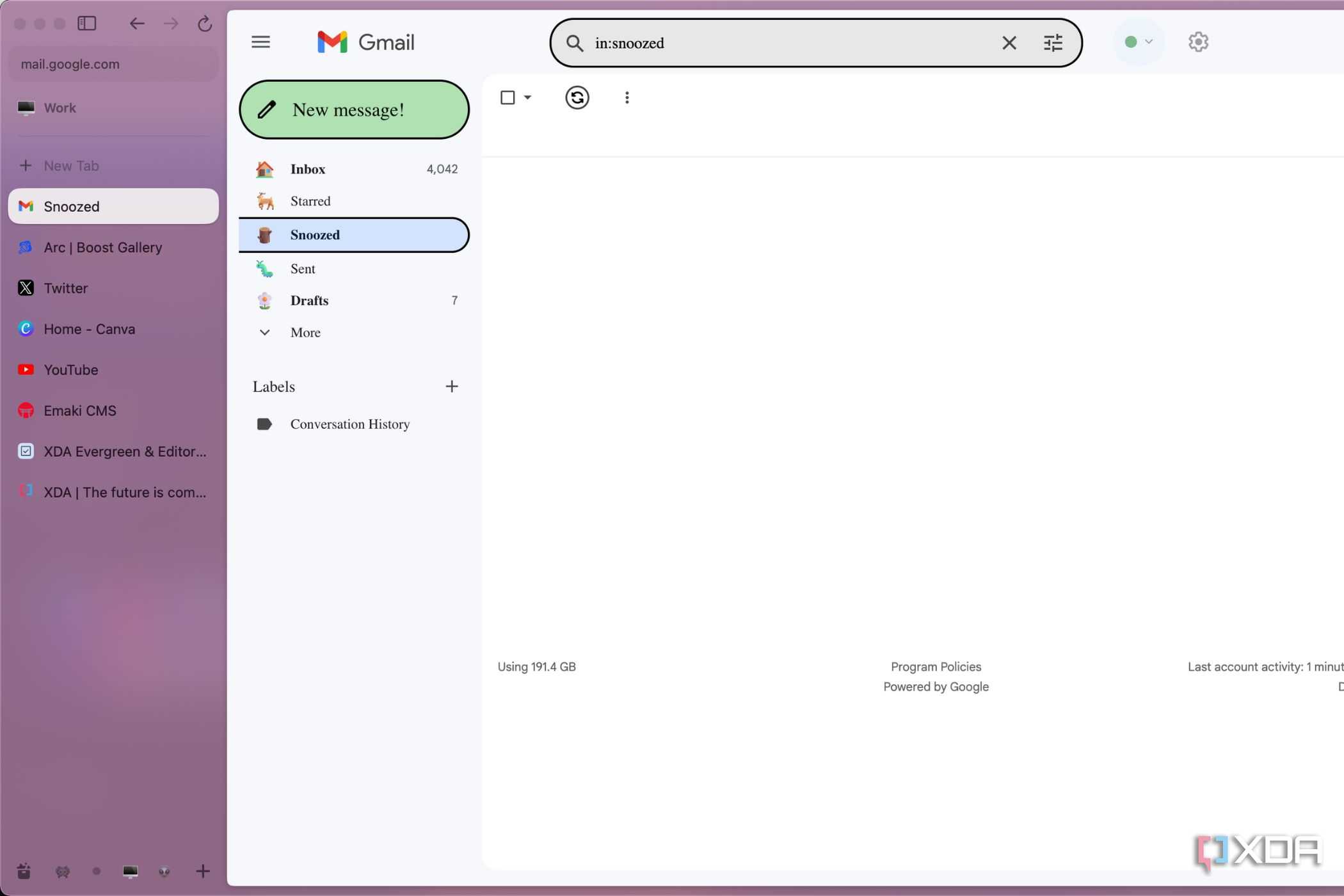 A screenshot showing Gmail running with Cute Gmail Boost in Arc browser.
