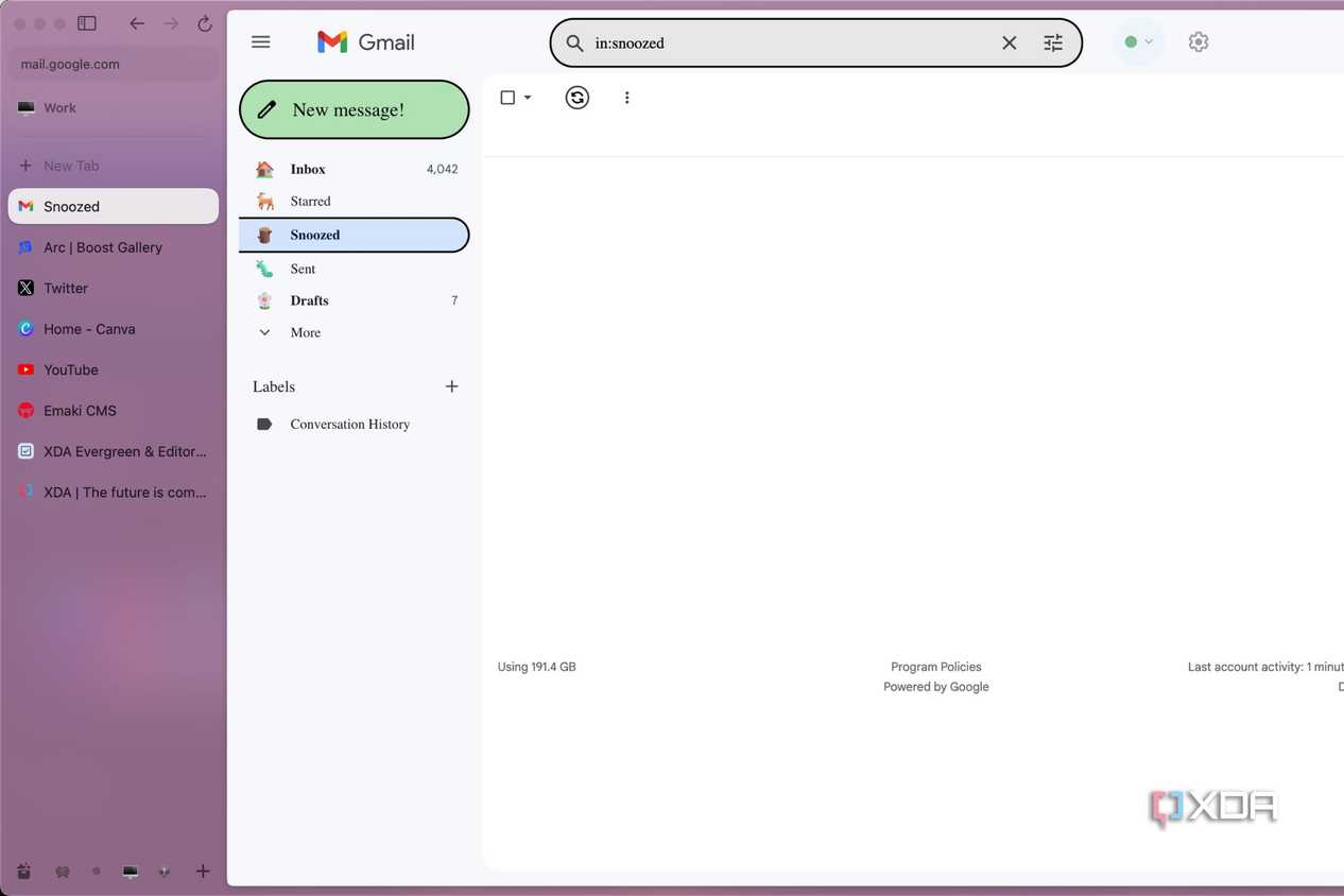 A screenshot showing Gmail running with Cute Gmail Boost in Arc browser.