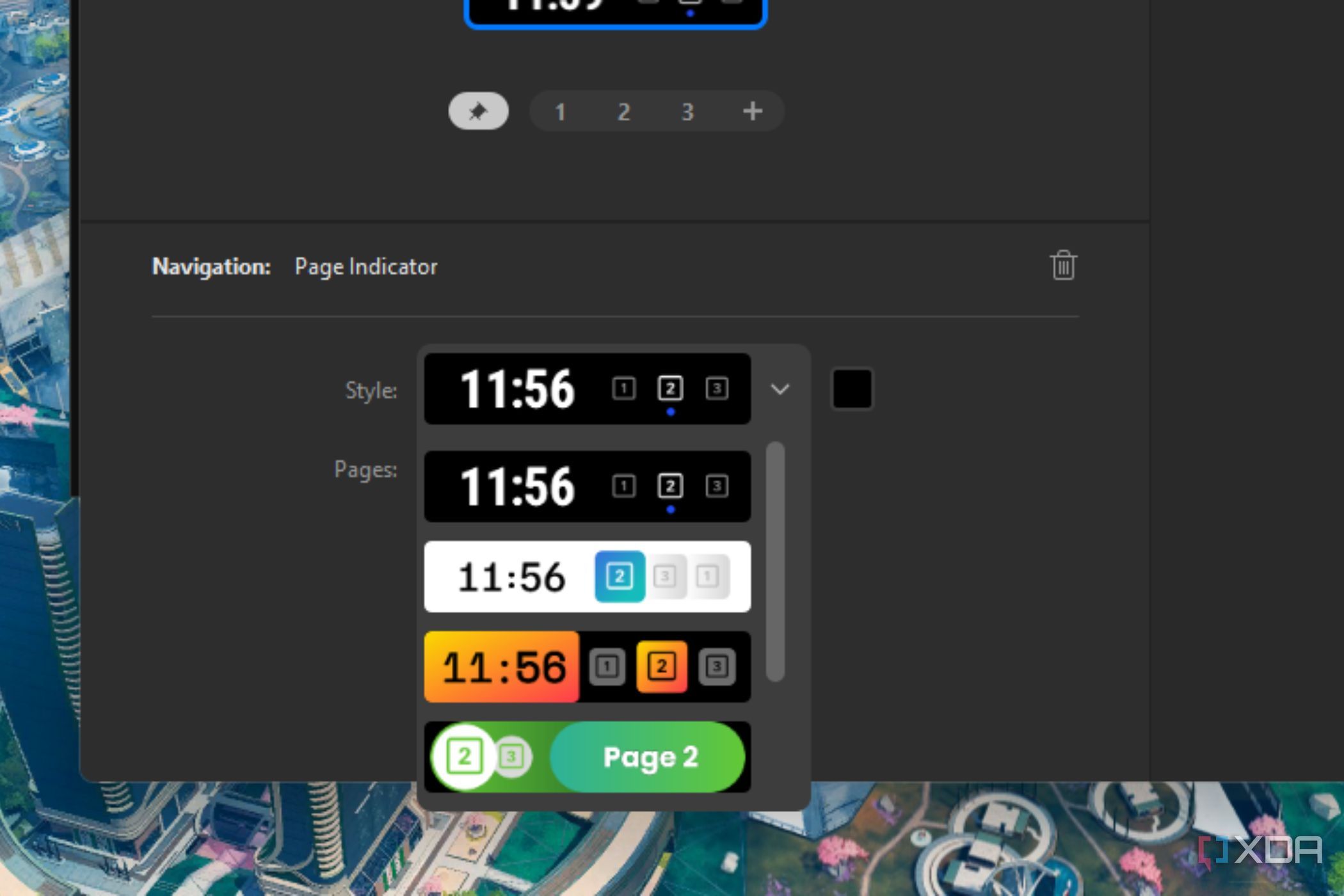 A screenshot showing the digital page indicator skins for Stream Deck Neo.