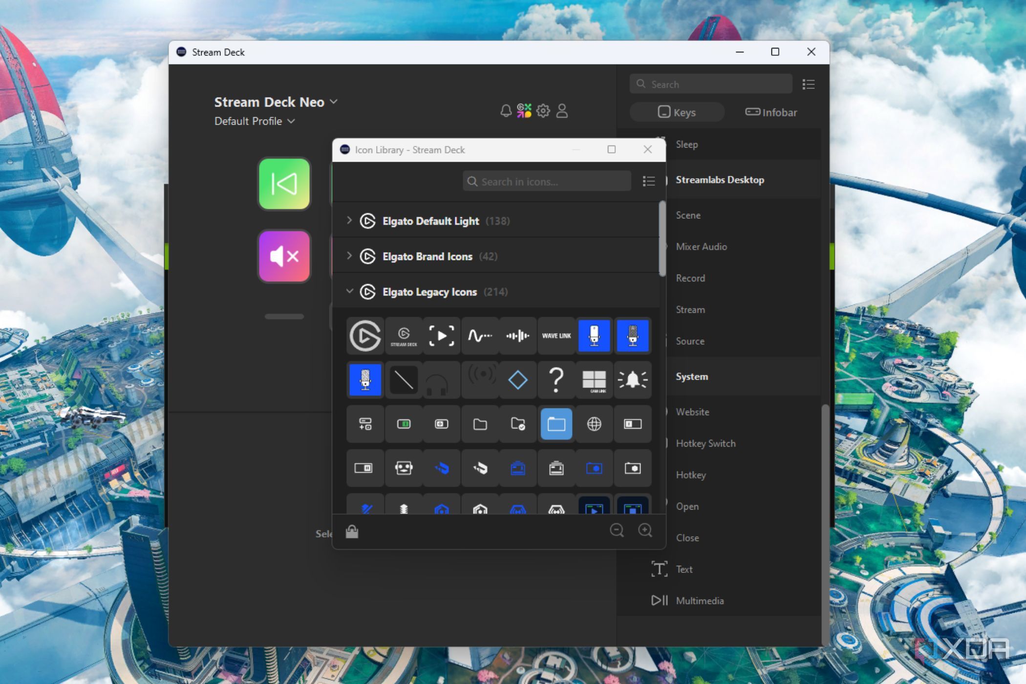 A screenshot showing the option to change icons in Stream Deck Neo software.