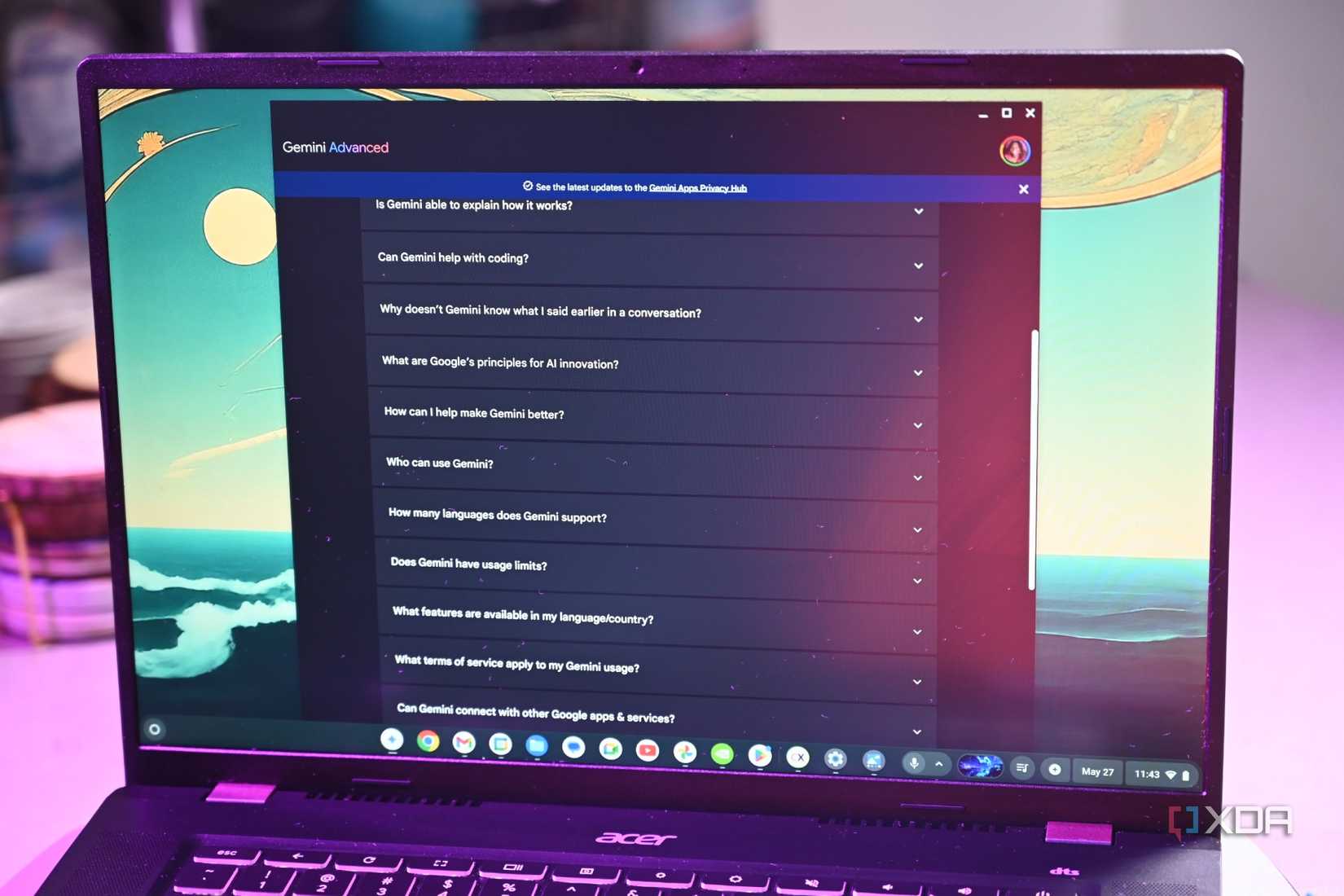 Shot of Gemini Advanced on Acer Chromebook Plus 516 GE (2024)'s screen