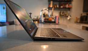 Side shot of Acer Swift Go 14 (2024) with slightly raised keyboard