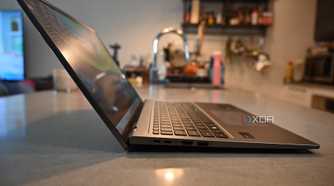 Side shot of Acer Swift Go 14 (2024) with slightly raised keyboard