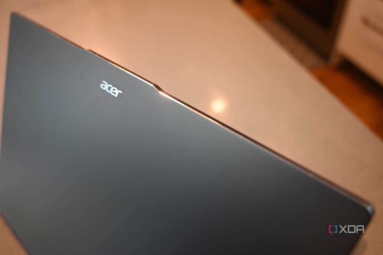 Top down shot of Acer Swift Go 16 (2024) focused on diamond-cut sides