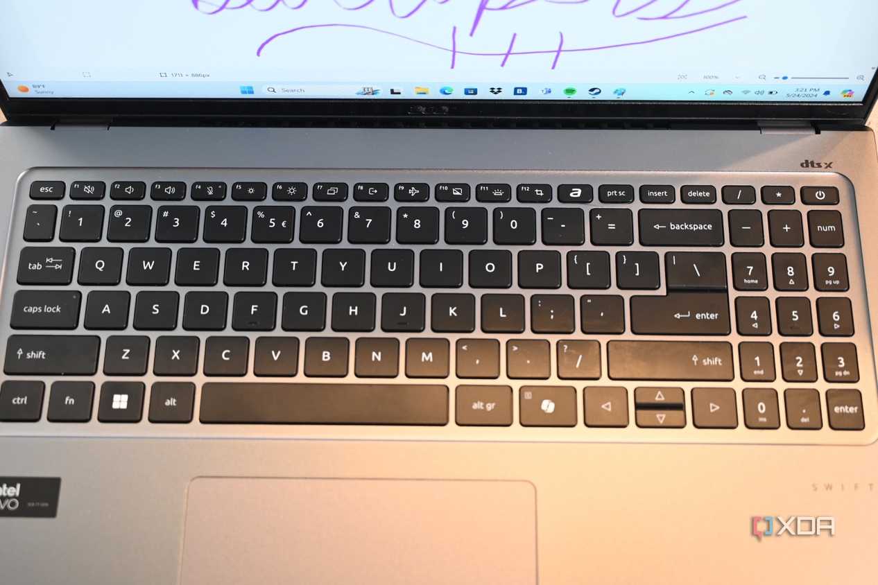 Top down shot of Acer Swift Go 14 (2024) keyboard
