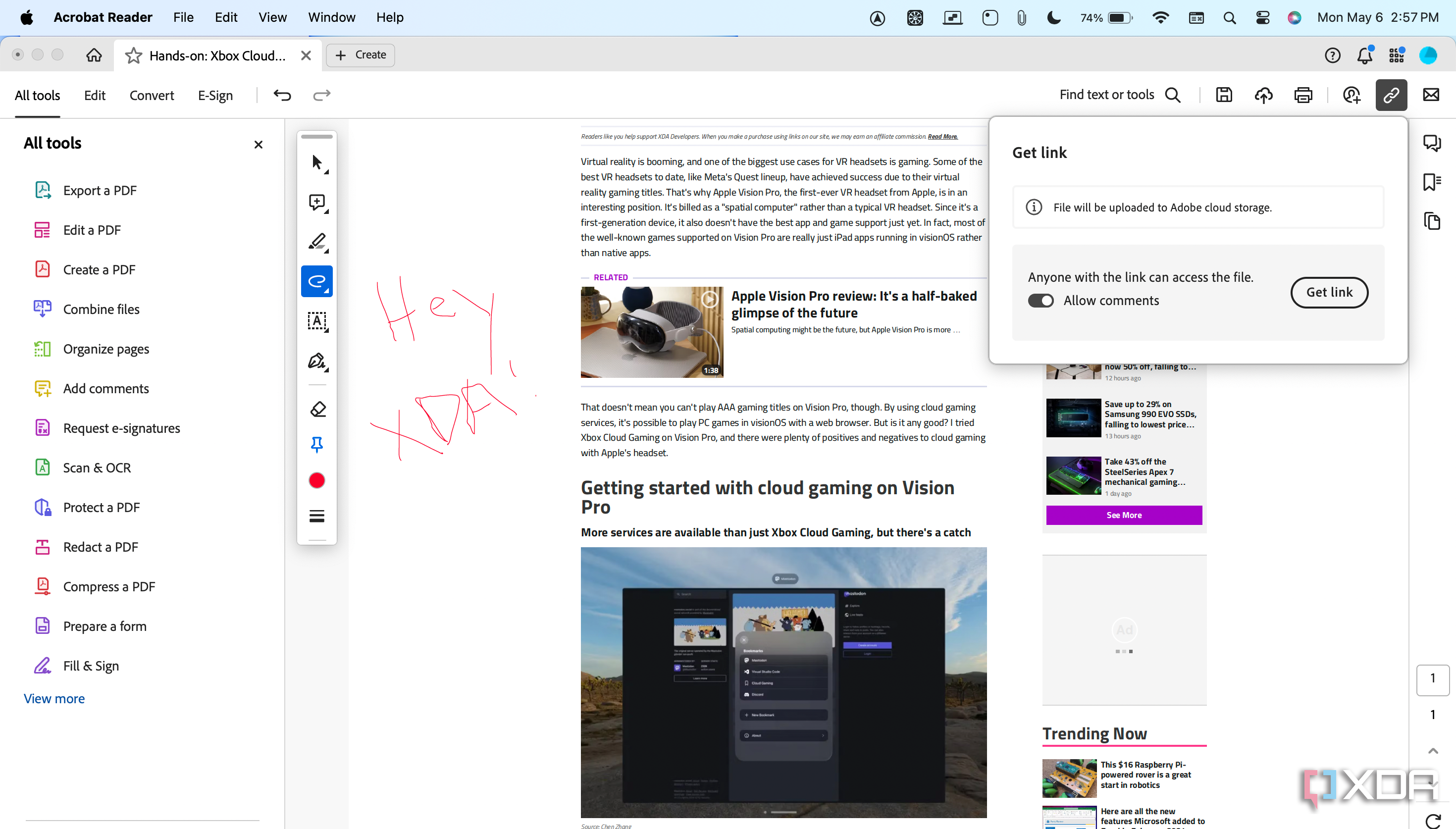Sharable links in Adobe Acrobat.