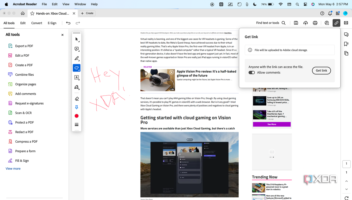 Sharable links in Adobe Acrobat.