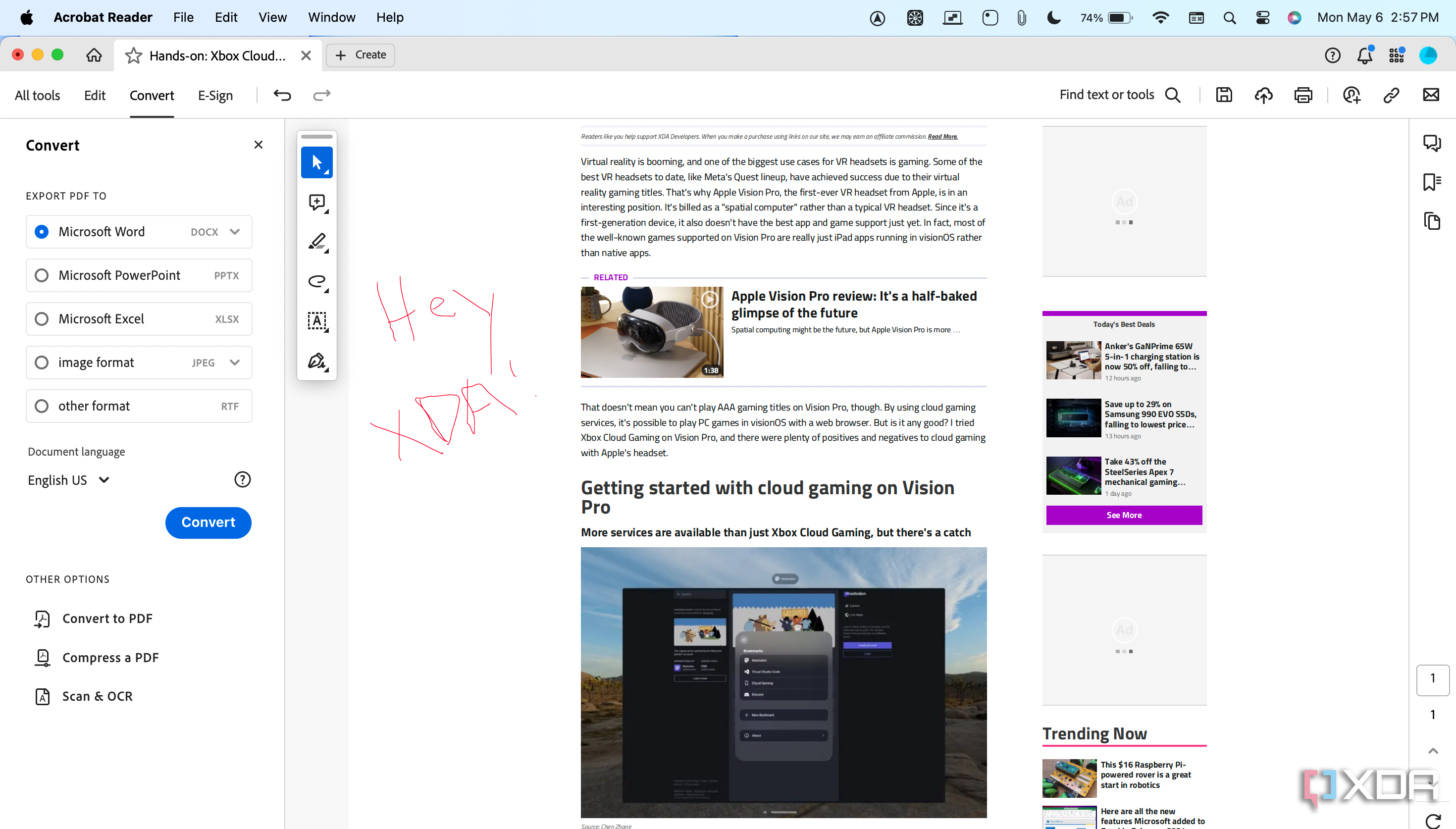 File conversion in Adobe Acrobat.