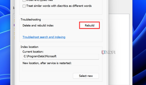 Screenshot of advanced indexing settings in Windows 11