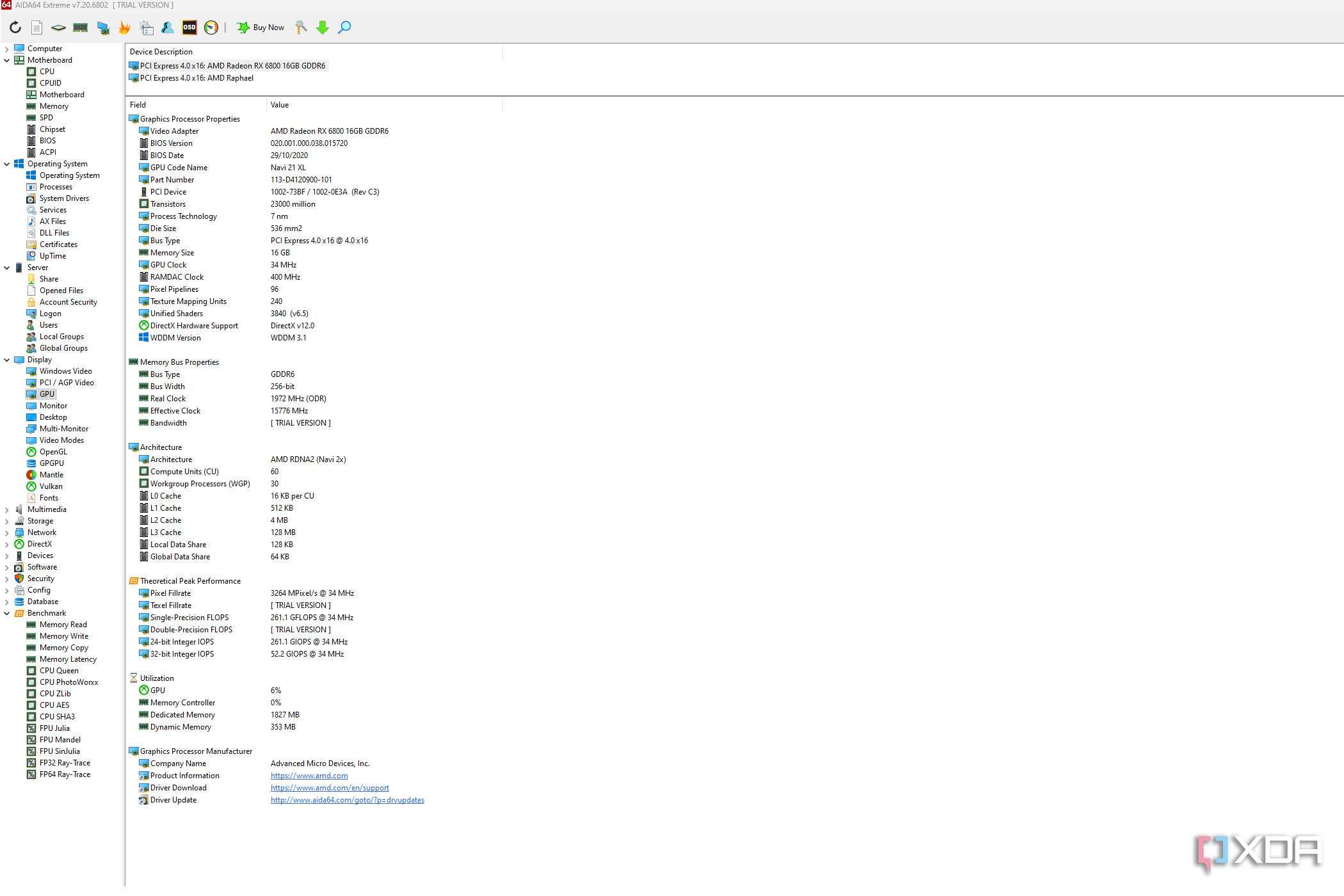 Imagine showing AIDA64 GPU tab