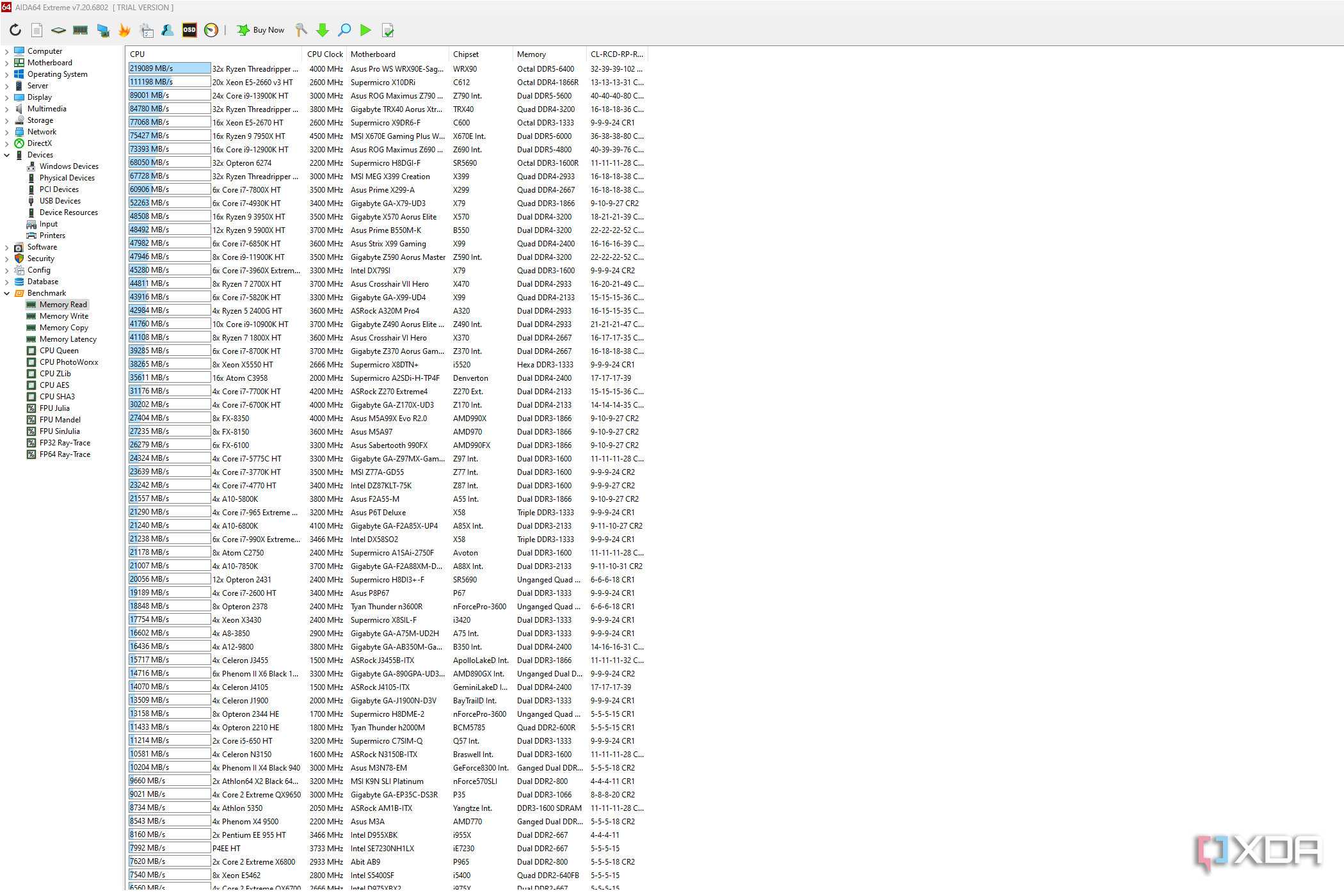 Image showing aida64 memory read tab