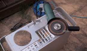 Power Mac G5 with angle grinder