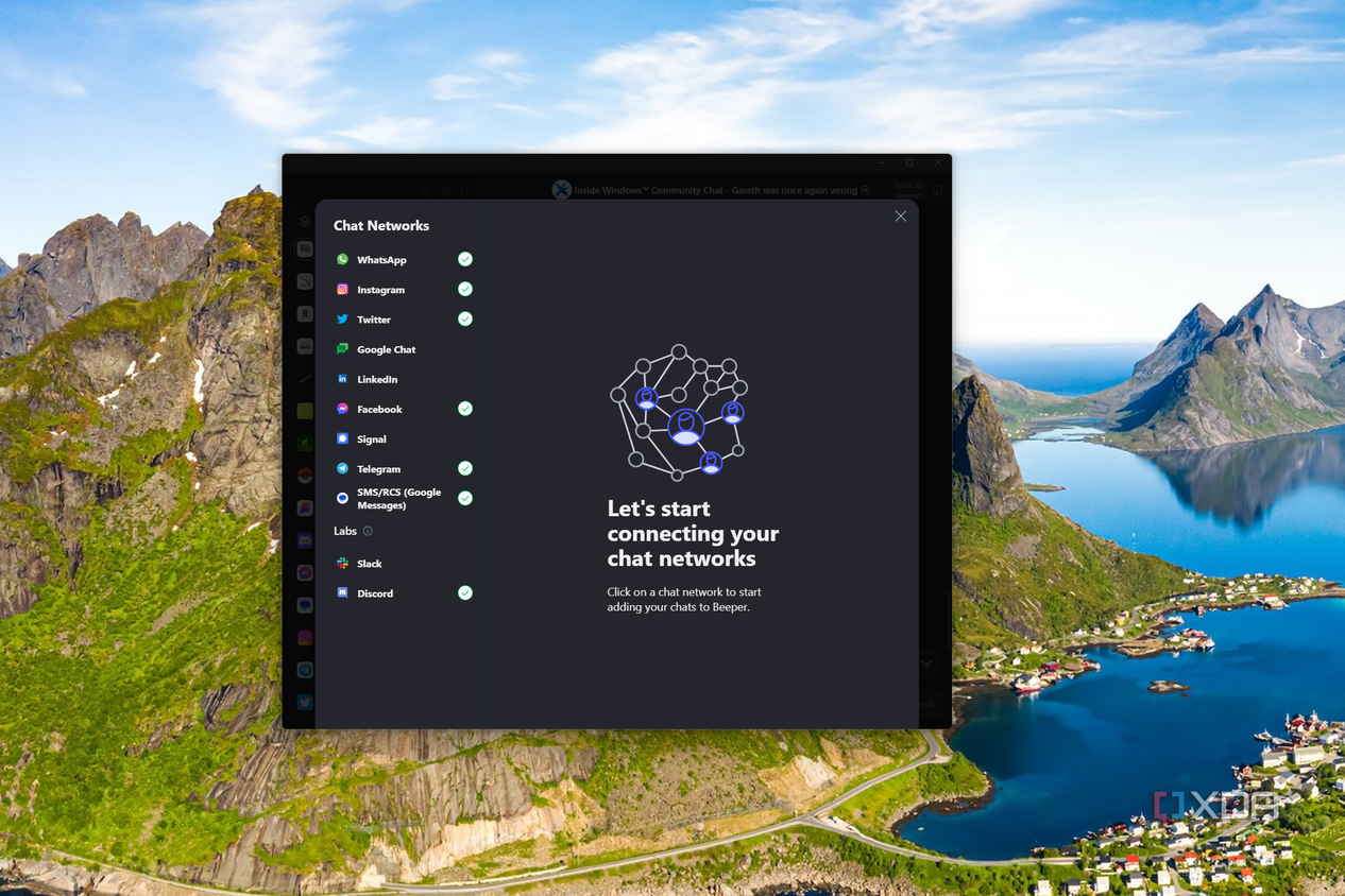 Screenshot of the chat network list on Beeper desktop
