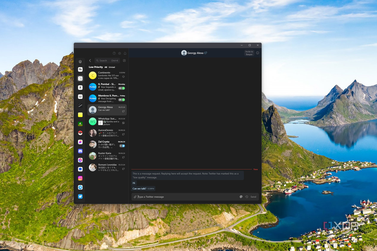 Screenshot of the low priority folder in Beeper desktop