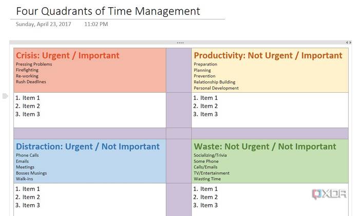 Time management template in OneNote