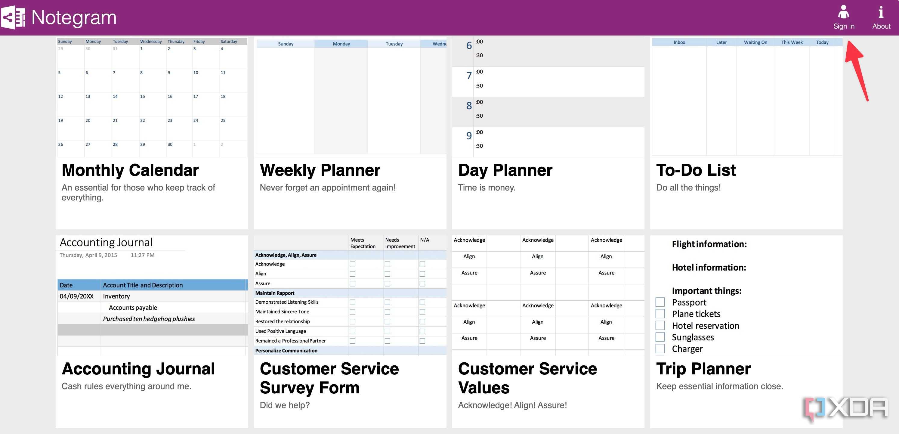 Notegram templates