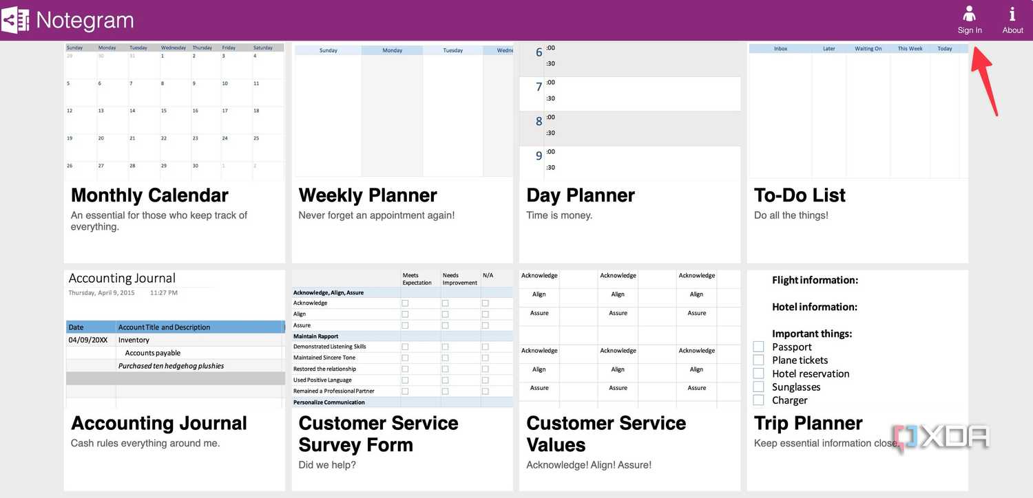 Notegram templates