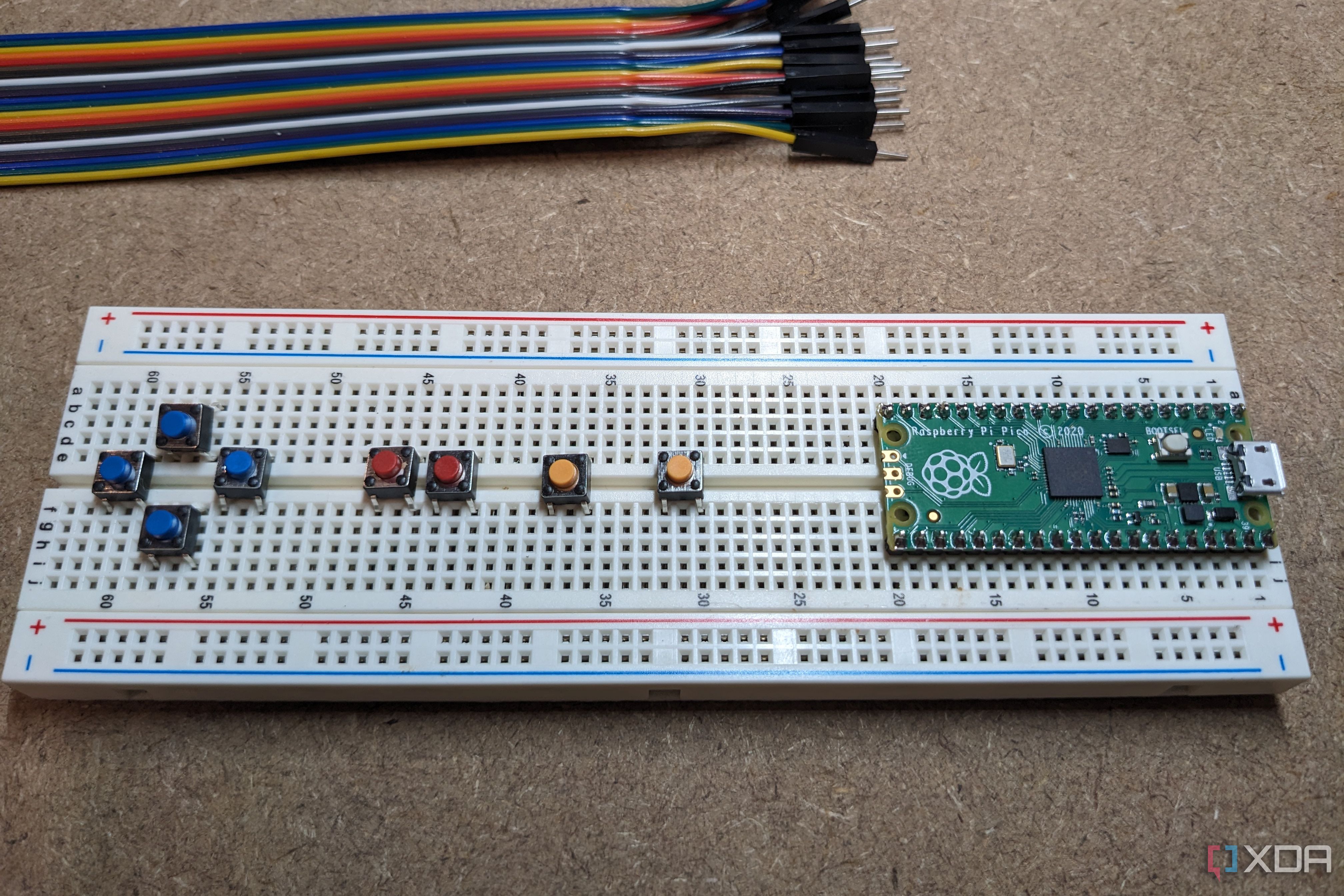 Buttons and Pico on a breadboard
