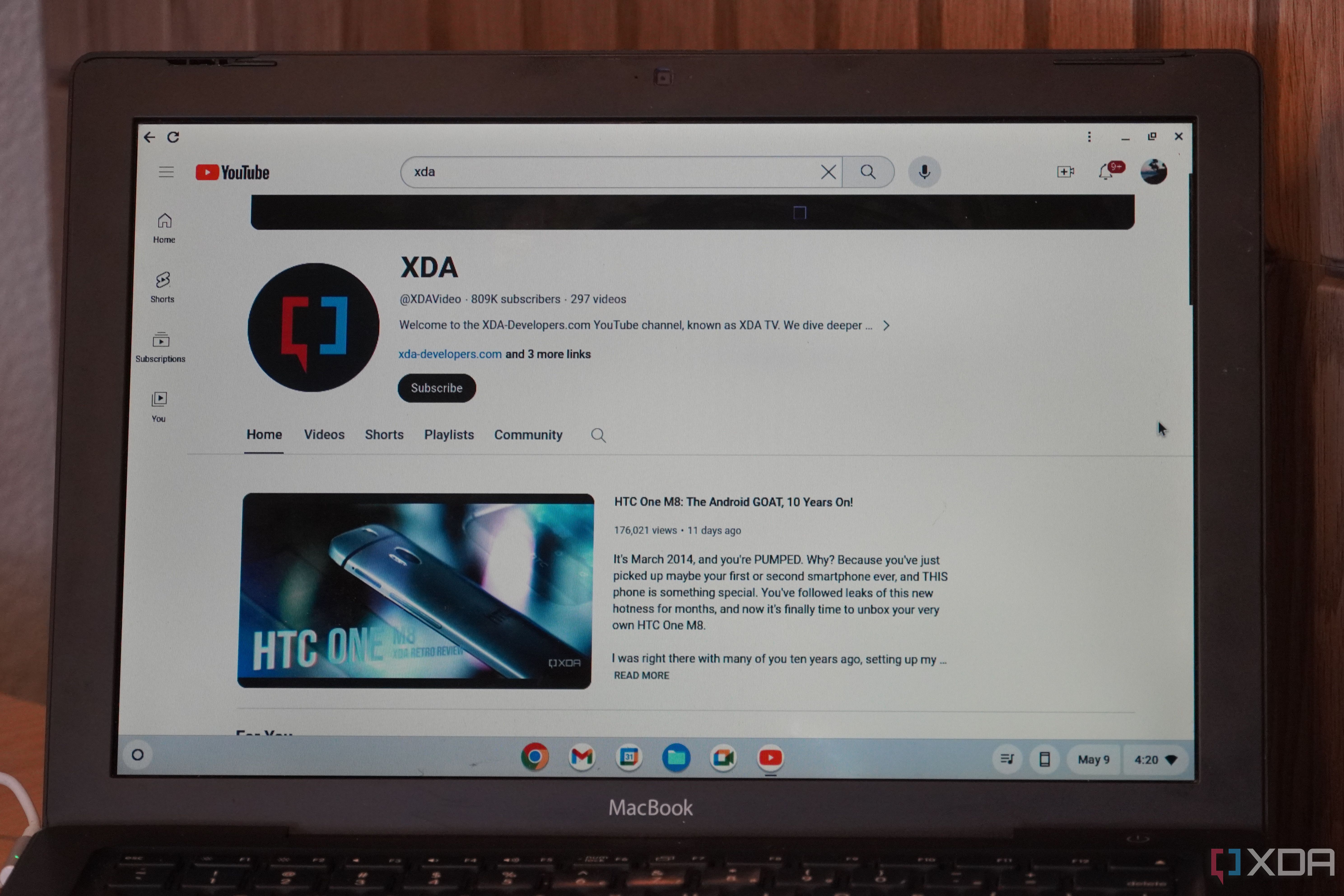 ChromeOS Flex showing the XDA YouTube channel.