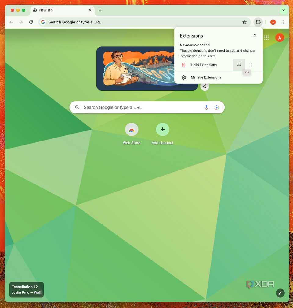 Screenshot showing how to pin a Chrome extension