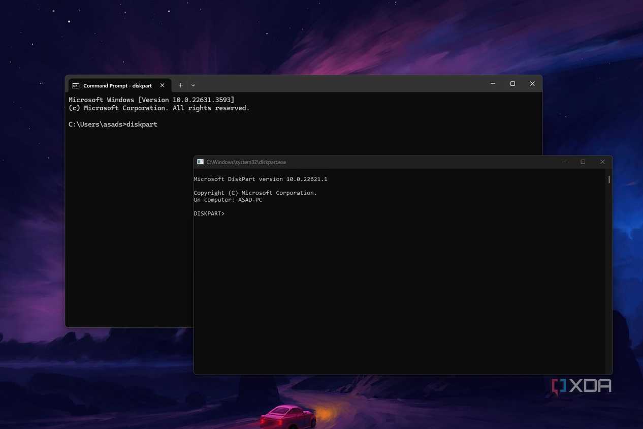 Windows 11 command prompt screenshot that shows the diskpart command in action