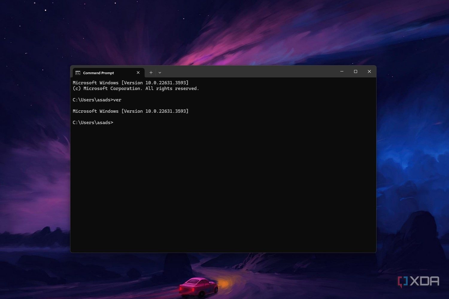 Windows 11 command prompt screenshot that shows the ver command in action