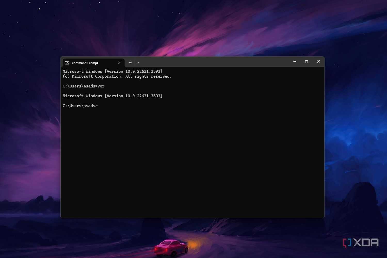 Windows 11 command prompt screenshot that shows the ver command in action