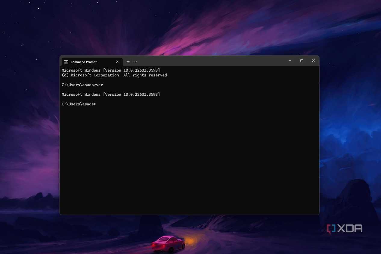Windows 11 command prompt screenshot that shows the ver command in action