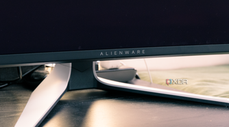 The logo on the chin of the Dell AW3225QF.